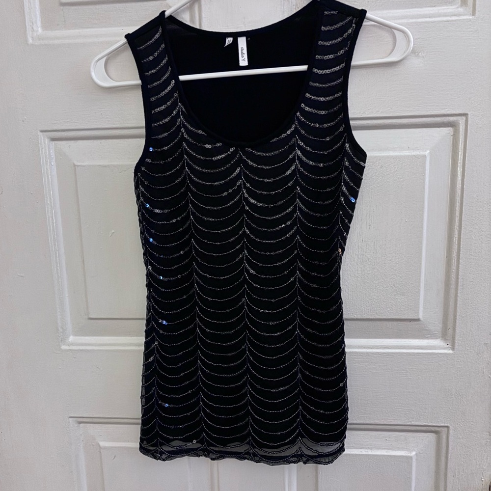 Studio Y Black Evening Shell with Silver Sequin Accents
